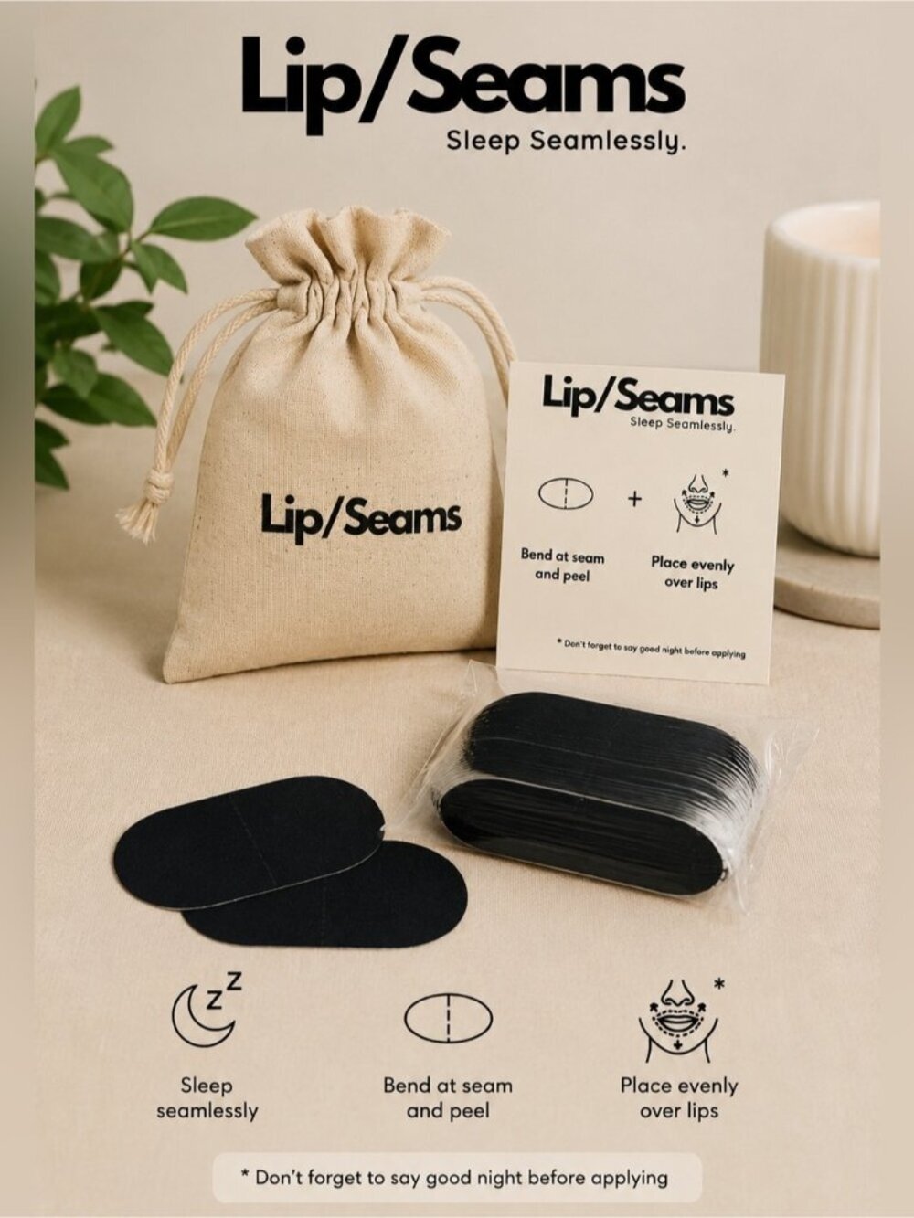 Lip/Seams Sleep Seamlessly Black Overnight Lip Tape Patches